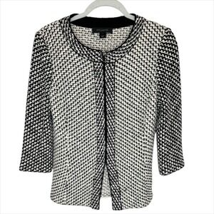 St John Knit Sweater Jacket Size 2 Black White‎ Houndstooth Chevron Zip Cardigan